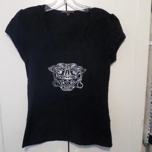 Cassidi Black Rhinestone Embellished Tee Sz M/L